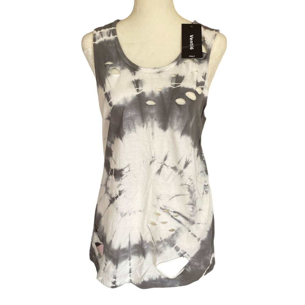Venti6 Italy women's size large gray and white tie-dye stretchy tank top NWT